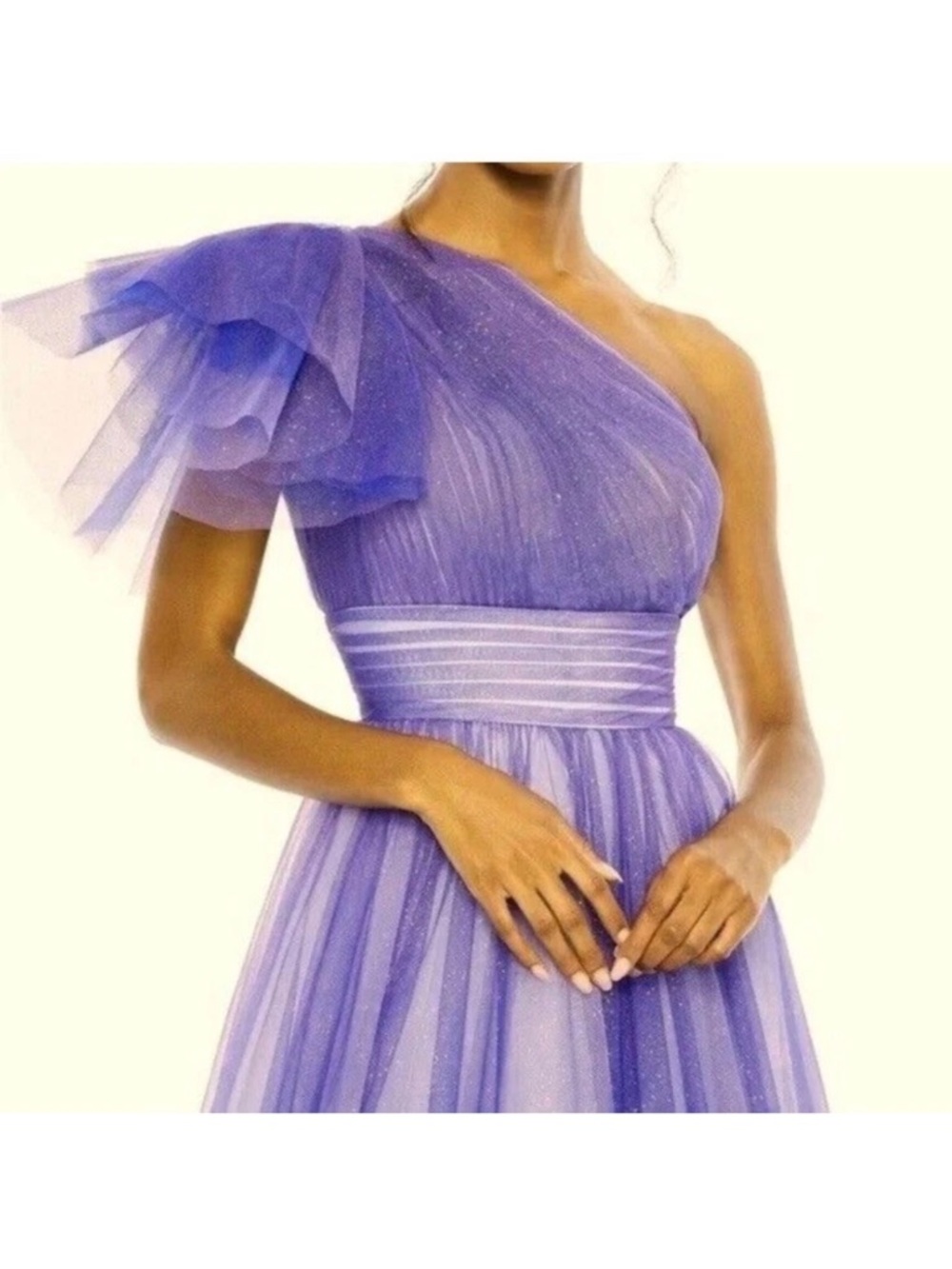 Mac Duggal Lavender Ombré Glitter One-Shoulder Tulle Evening Ball Gown Size 12 - Picture 2 of 11